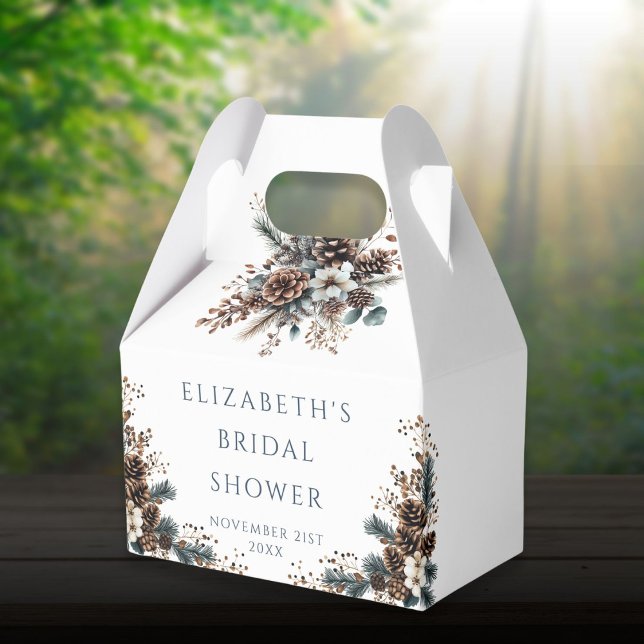 Ballotins Fête de mariage Rustique Floral aux Cônes de Pin d (Rustic Floral Pinecones Forest Bridal Shower Favor Boxes)