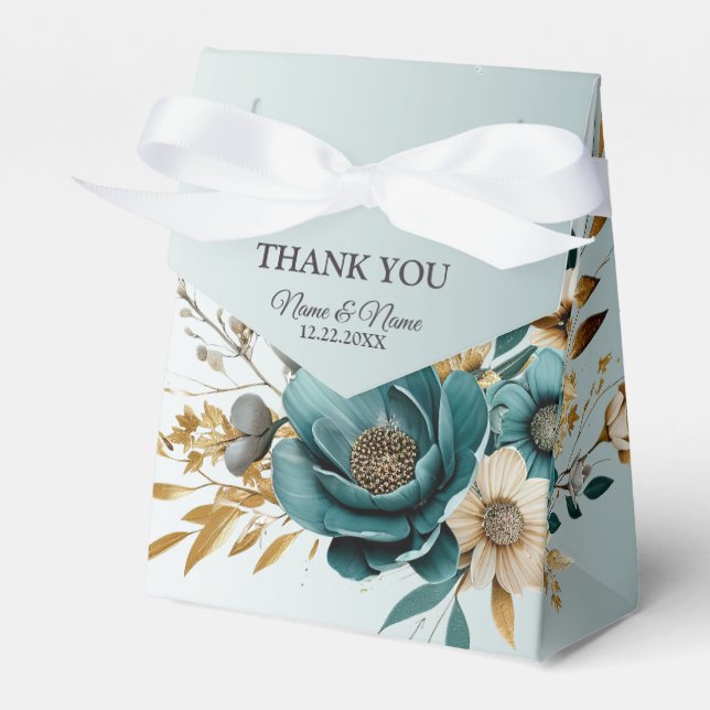 Ballotins Fête de mariage Turquoise Fleur blanche Feuilles d (Verso)