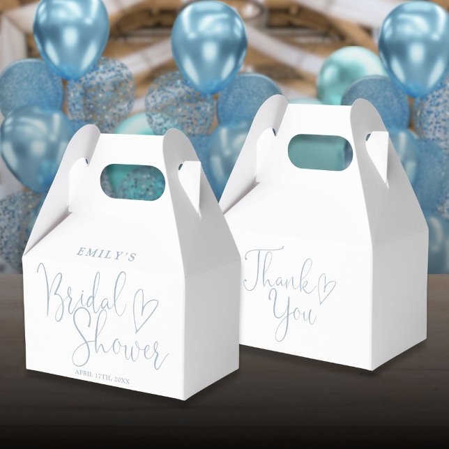 Ballotins Fête des mariées de calligraphie de script bleu po (Dusty Blue Script Calligraphy Bridal Shower Favor Boxes)