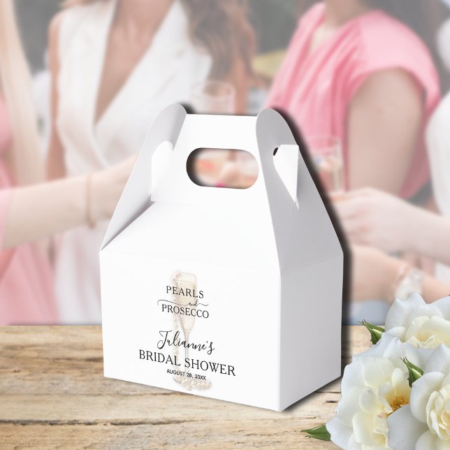 Ballotins Fête des mariées Perles et poursuites (Pearls & Prosecco bridal shower Thank You gable-style favor boxes - Available in 3 SIZES)