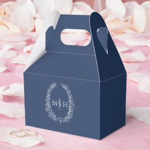 Ballotins Feuille ovale monogramme marine bleu blanc mariage