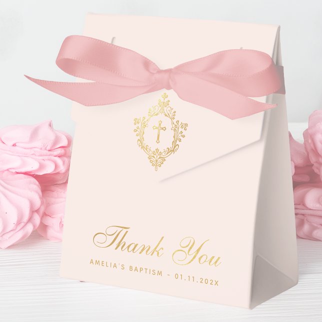 Ballotins Fille Baptême rose Faux Gold Cross Crest Merci (Créateur téléchargé)