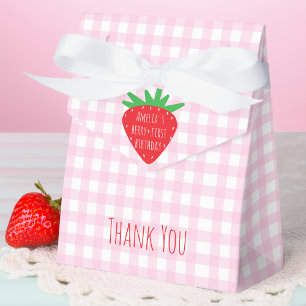 Ballotins Fille fraise et carreaux rose, premier anniversair