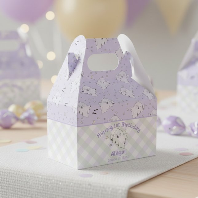 Ballotins Fille violet Joyeux Premier Anniversaire Halloween (Spooky One Ghost Party Halloween 1st Birthday Ghost Favor Boxes. Cute Purple October Birthday Boxes)