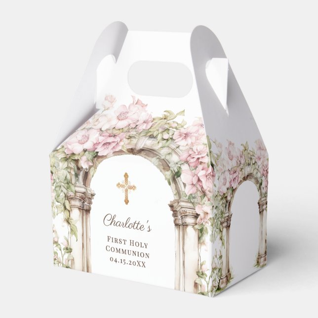 Ballotins First Communion Pink Florals Arch Cross (Verso)
