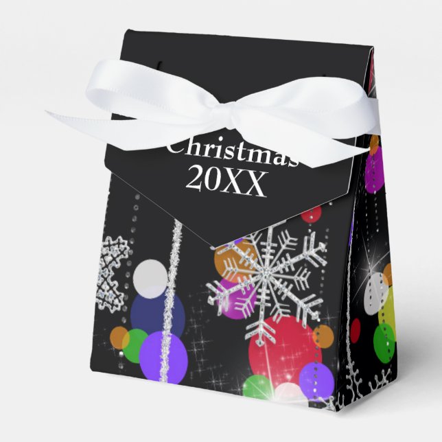 Ballotins Flammes de neige de Noël en argent sur noir (Verso)