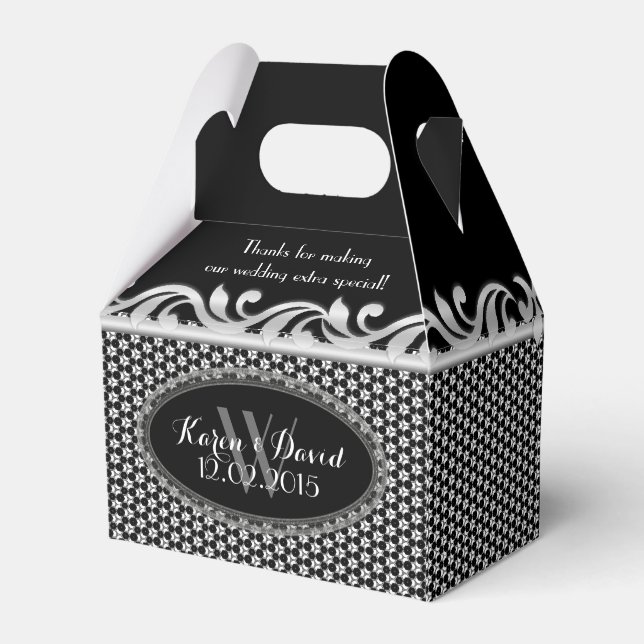 Ballotins Fleur d'argent Motif géométrique Noir Blanc (Arrière)