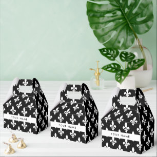 Ballotins Fleur de Lis, Blanc sur Noir, Blanc, Votre Nom