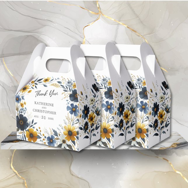 Ballotins Fleur sauvage Bleu Jaune Elégant Mariage (Blue Yellow Wildflowers Wedding Favor Box to fill with treats for your guests.)