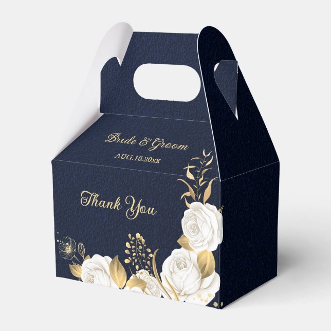Ballotins fleurs blanches or feuille marine bleu mariage (Verso)
