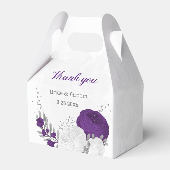 Ballotins fleurs blanches violettes argent mariage botanique (Verso)