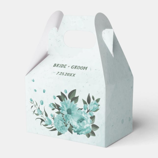 Ballotins fleurs bleues romantiques & vert feuille mariage (Verso)