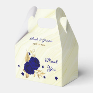 Ballotins fleurs bleues royales or marbre feuille