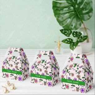 Ballotins Fleurs Colorées, Fond Rose, Vert