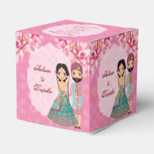 Ballotins Fleurs de lotus roses avec mignon couple de mariés