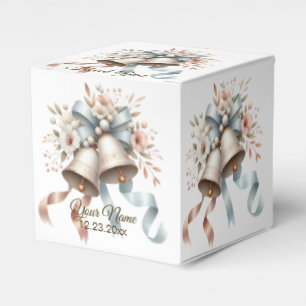 Ballotins Fleurs de mariage cloches Rubans bleu rose Beau