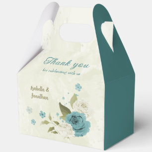 Ballotins fleurs de mariage en blanc et bleu verdure