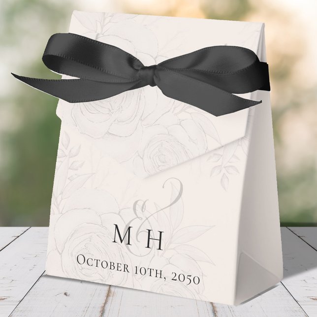 Ballotins Fleurs de mariage rose pâle Typographie botanique (Elegant floral blush monogram favor box with calligraphy ampersand,)