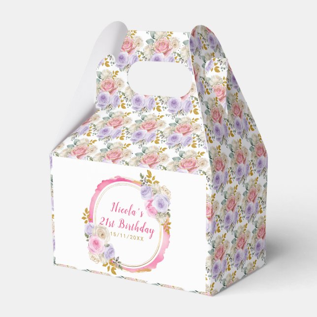 Ballotins Fleurs élégantes roses et violettes Anniversaire (Verso)