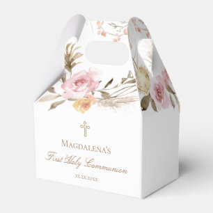 Ballotins fleurs roses beiges Première communion sainte