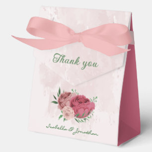 Ballotins fleurs roses feuilles vertes mariage 