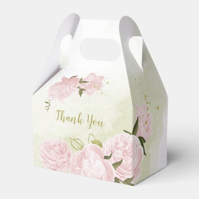 Ballotins fleurs roses romantiques avec mariage feuille vert (Verso)