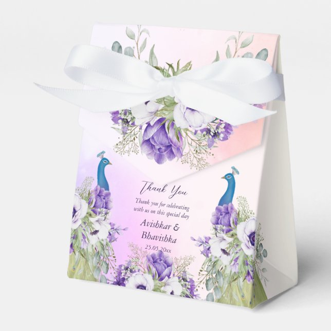 Ballotins Fleurs violettes paon mariage faveur cadeau (Verso)