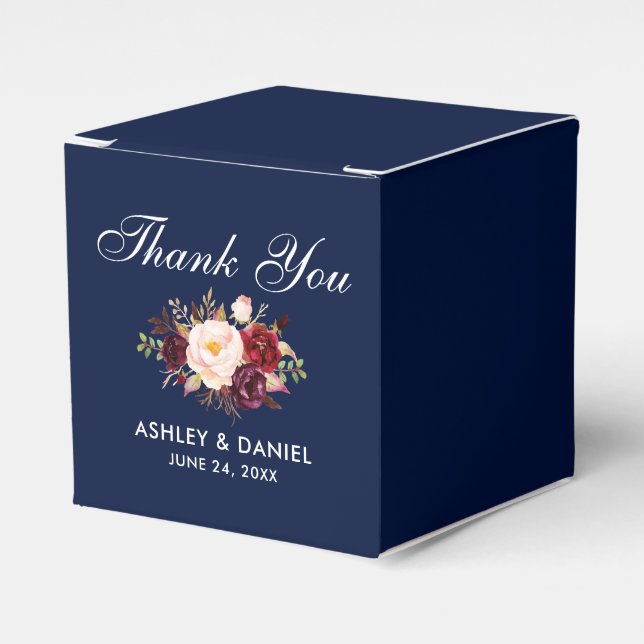 Ballotins Floral Bourgogne Aquarelle bleu Mariage Merci (Verso)