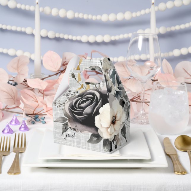 Ballotins Flores d'aquarelle noir et blanc (Mariage)