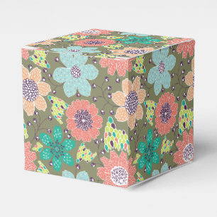 Ballotins Fond doux vert motif de fleurs multicolores