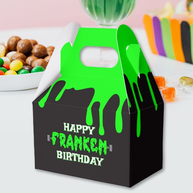 Ballotins Frankenstein Joyeux anniversaire Halloween Slime v (Frankenstein Happy Birthday Halloween Green Slime Favor Box)