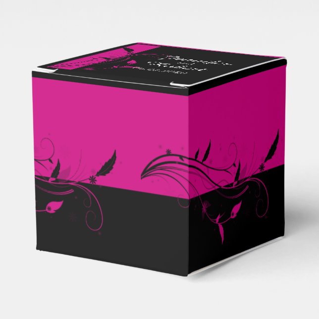 Ballotins Fuchsia Black Floral Filigree Wedding Favor Box (Verso)