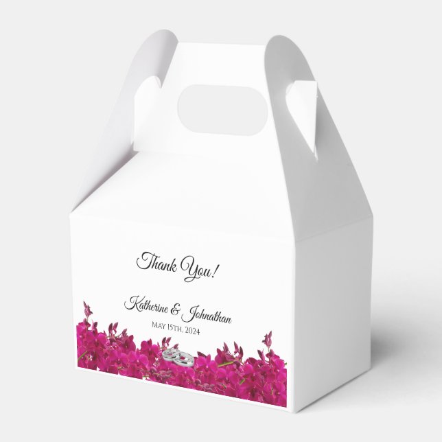 Ballotins Fuchsia Orchidées sur le Merci Mariage-blanc (Verso)