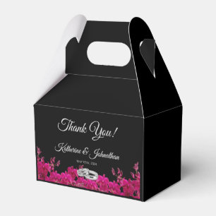 Ballotins Fuchsia Orchidées sur le Merci Mariage noir