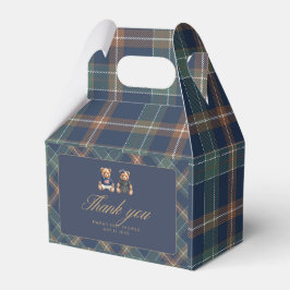 Ballotins Gender Reveal Favor Boxes Navy Plaid Teddy Bear