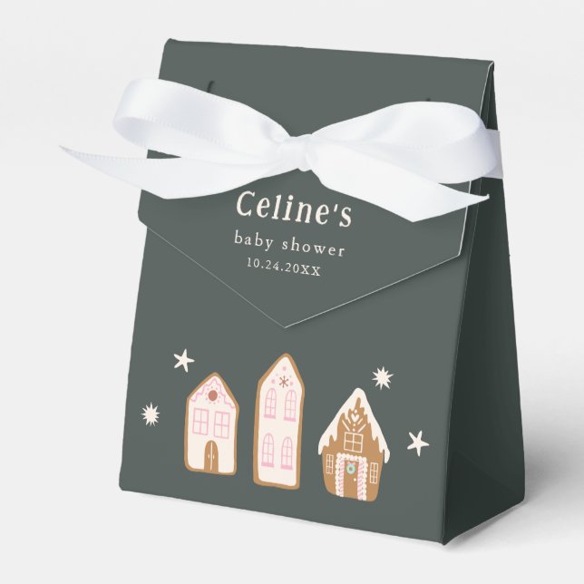 Ballotins Gingerbread House Girl Baby Shower Favor Boxes (Verso)