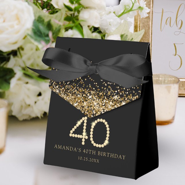 Ballotins Gold 40th Diamonds Birthday Party (Black and gold 40th birthday party favor gift boxes)