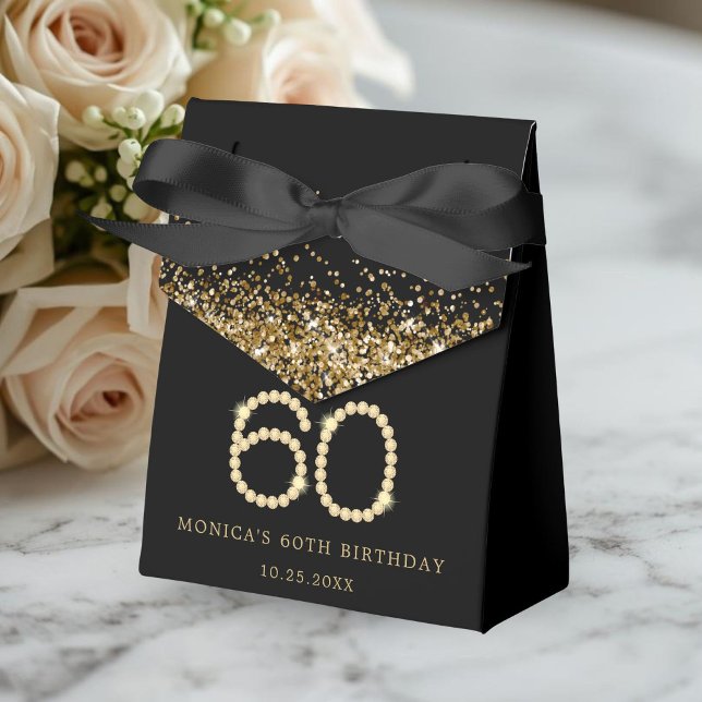Ballotins Gold 60th Diamonds Birthday Party (Gold Diamonds 60th Birthday Party Favor Boxes)