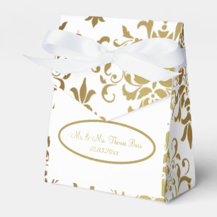 Ballotins Gold Damask White Script Mariage élégant