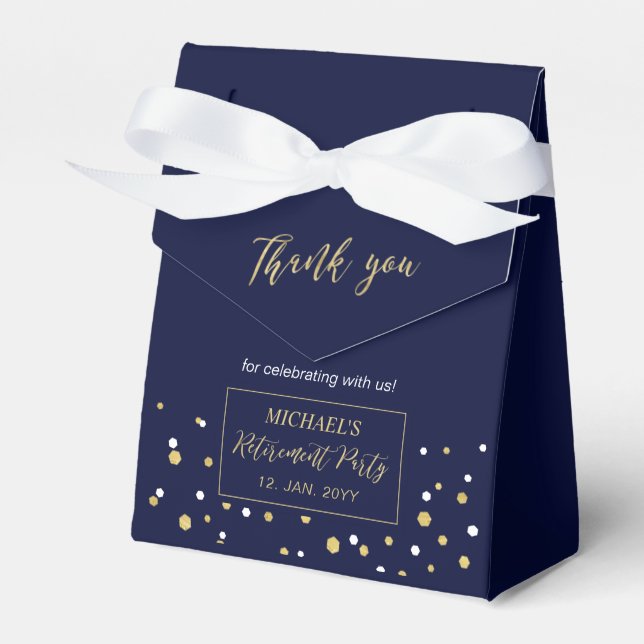 Ballotins Gold & Navy Blue Confetti Parti de retraite modern (Verso)