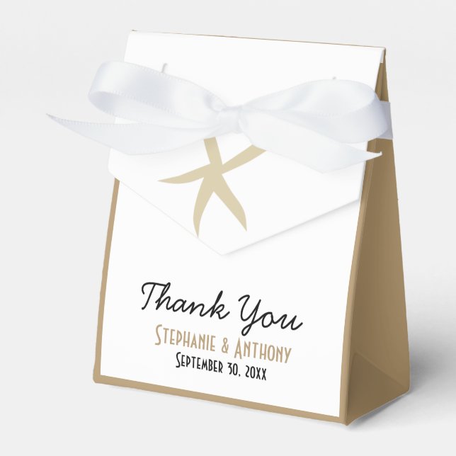 Ballotins Gold Starfish Nautical Beach Merci de mariage (Verso)