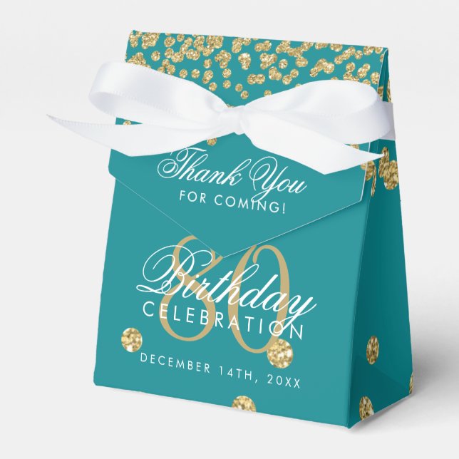 Ballotins Gold Turquoise 80e anniversaire Merci Confetti (Verso)