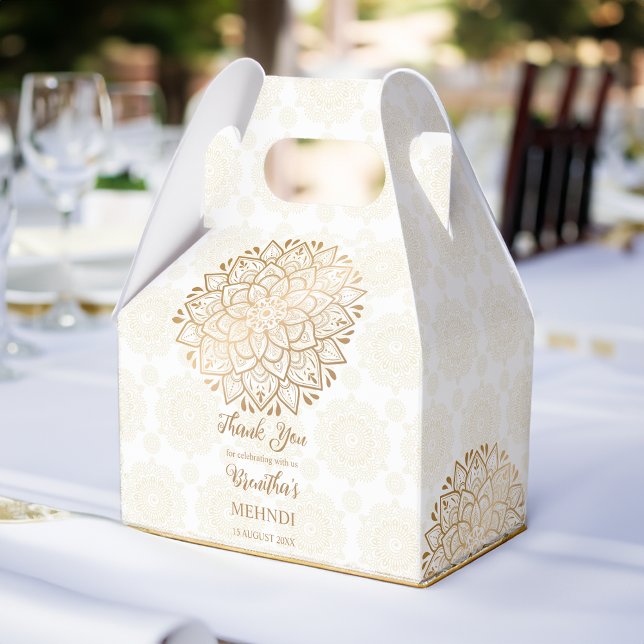 Ballotins Golden mandala Mehndi nom personnalisé (Golden mandala Mehndi favors personalized name Favor Boxes)