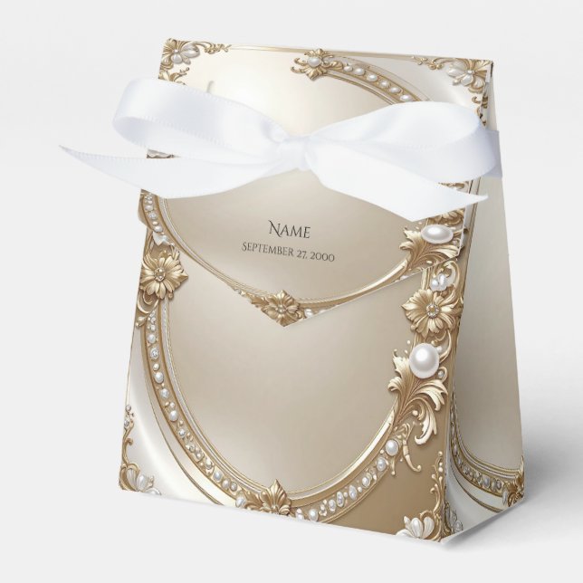 Ballotins Golden Ornate Frame with Pearls Favor Box (Verso)
