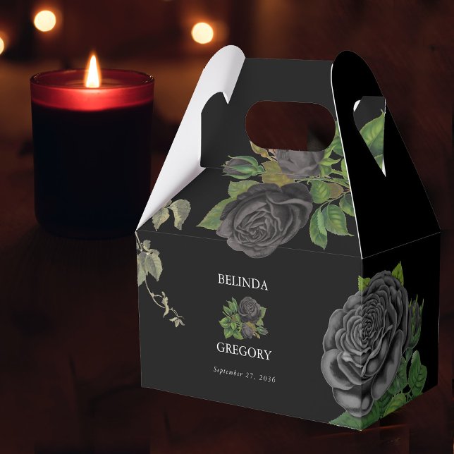 Ballotins Gothique Halloween Rose noir Mariage (Gothic Halloween Black Roses Wedding Favor Box)