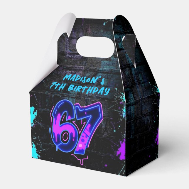 Ballotins Graffiti Neon Six Seven Birthday Favor Box (Verso)