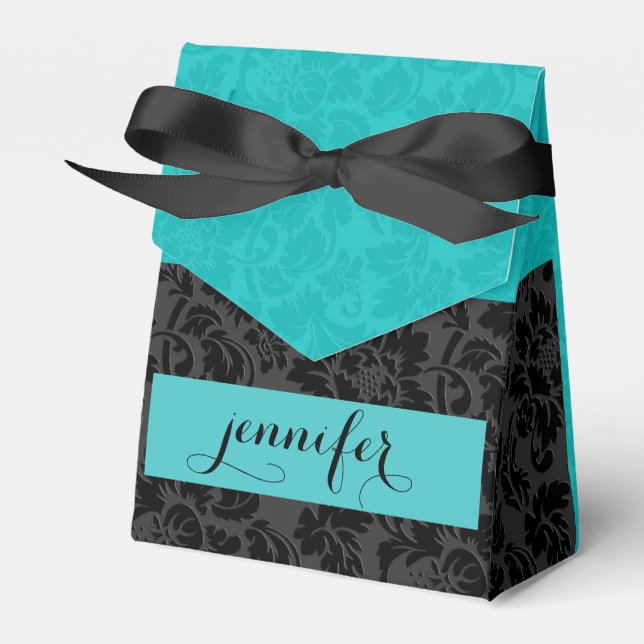 Ballotins Gras Elegant noir & turquoise Damas florales (Verso)