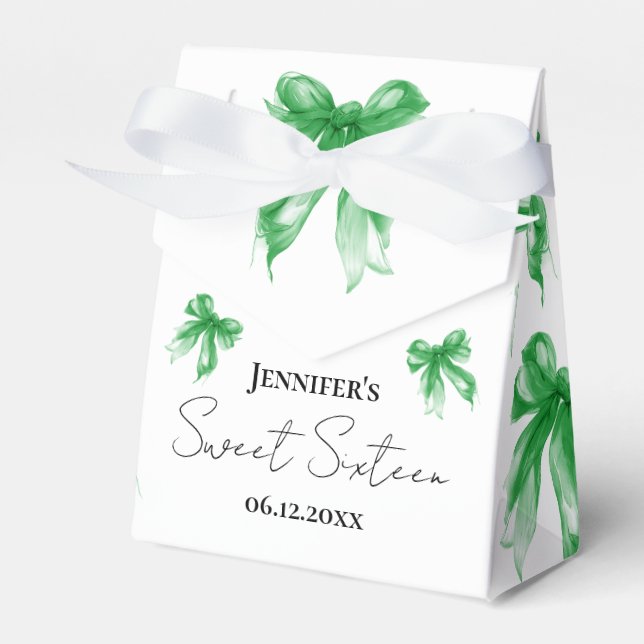 Ballotins Green Bow Coquette Script Sweet 16 Thank You  (Verso)