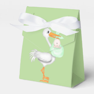 Ballotins Green Stork Baby Shower Favor Box