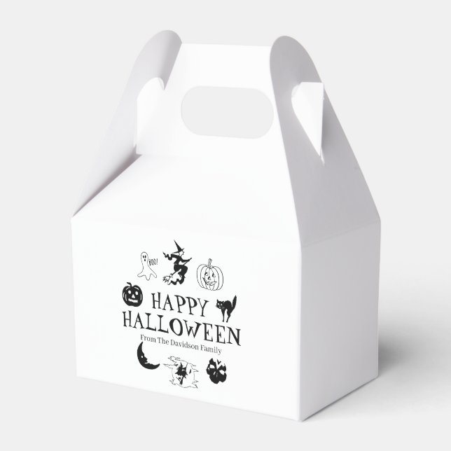 Ballotins Happy Halloween nom personnalisé noir blanc traite (Verso)